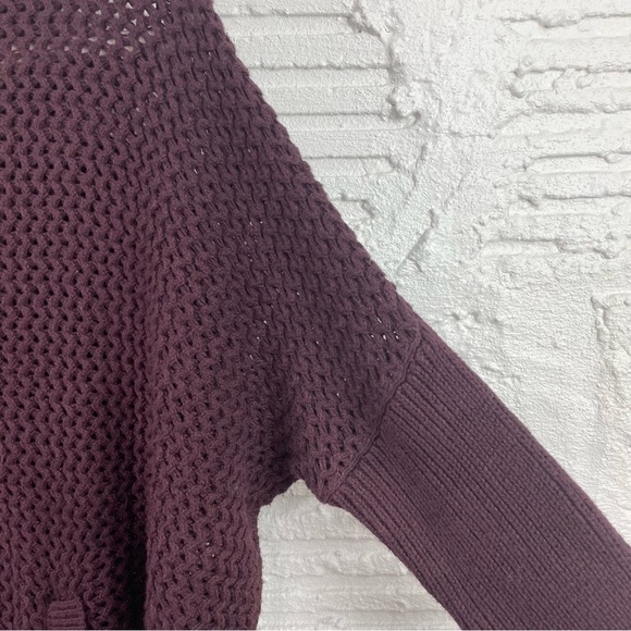 LOFT Camel Cotton Blend Loose Chunky Knit Mock Neck Sweater Tunic Wine Color M - Picture 4 of 13